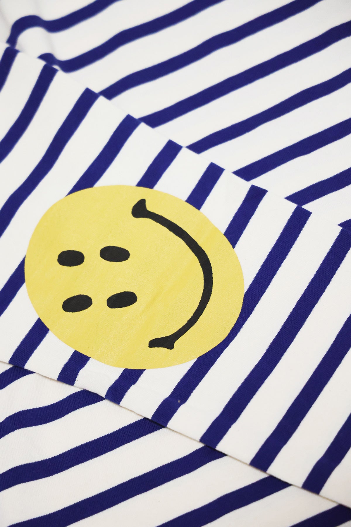 Stripe Jersey Crew Long Sleeve T (SMILIE Patch) - Ecru/Blue