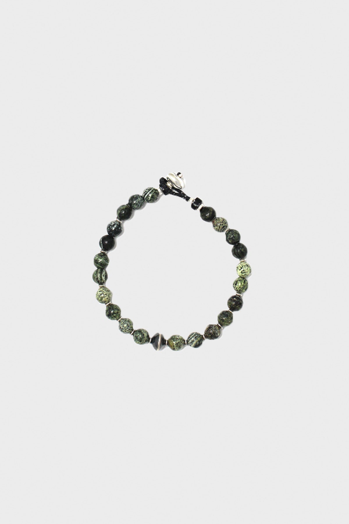 Serpentine and Sterling Silver Bracelet - 6mm Stones