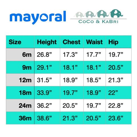 Mayoral 6-36m Size Chart