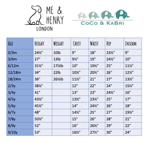 Me & Henry Size Chart