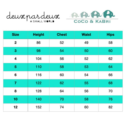 Deux Par Deux Children's Size Chart