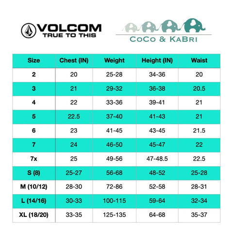Volcom Kids Size Chart