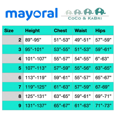 Mayoral Size Chart 2-9