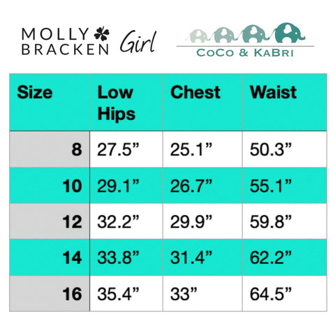 Molly Bracken Girls Size Chart