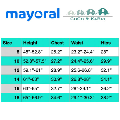 Mayoral Size Chart Size 8-18