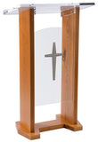 Wood with Acrylic Narrow Pulpit in Maple. Front Panel-Cross or Plain