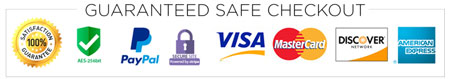 Guaranteed safe checkout collage of 8 images: 100% Guarantee , paypal ,visa ,master card, Discover and American express