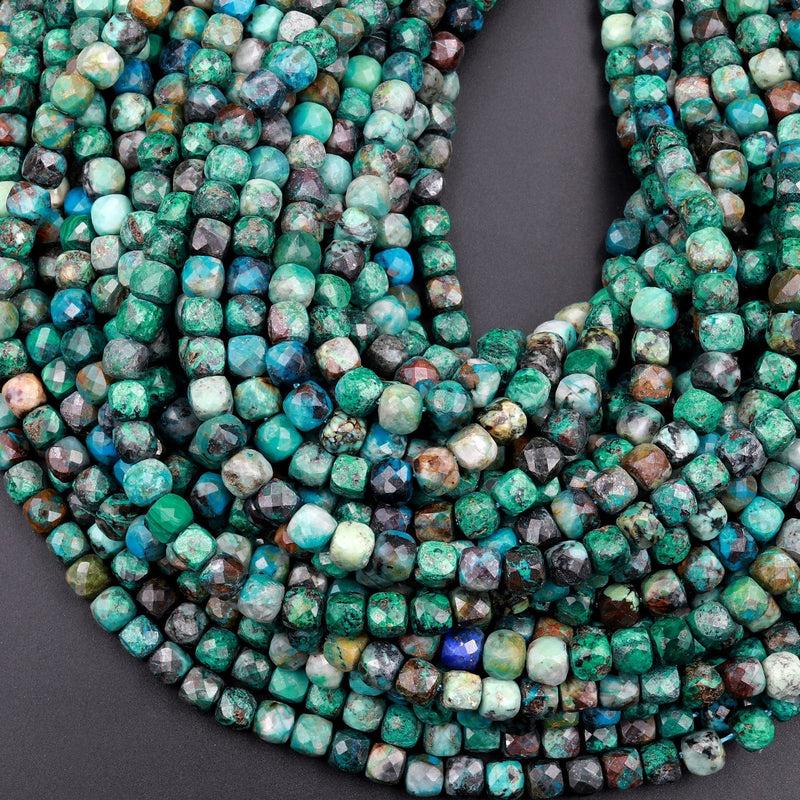 Natural Chrysocolla Faceted Cube Square Beads | Gemstone Wholesale