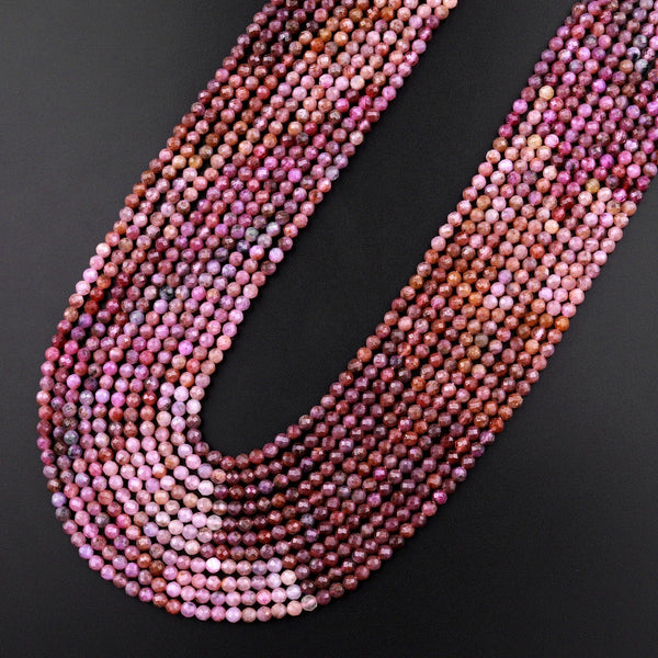 Genuine Natural Red Pink Ruby Gemstone Micro Faceted 2mm 3mm Round Beads 15.5" Strand