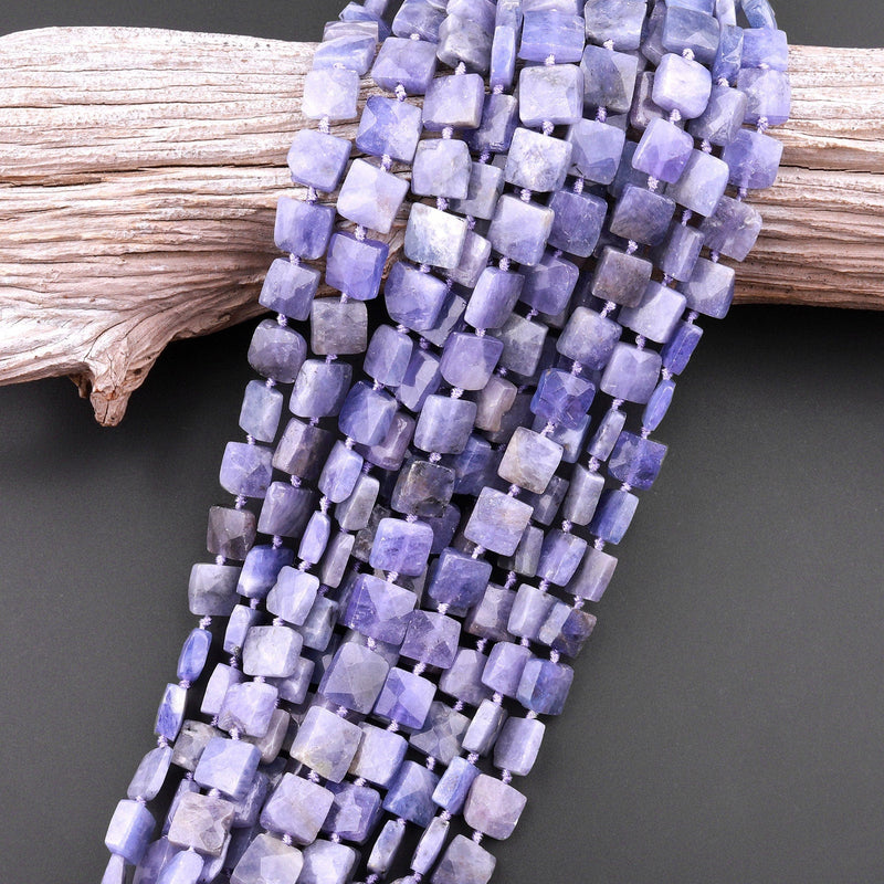 Raw Natural Tanzanite Faceted Square Beads Organic Shape Real Genuine Purple Blue Gemstone 15.5" Strand