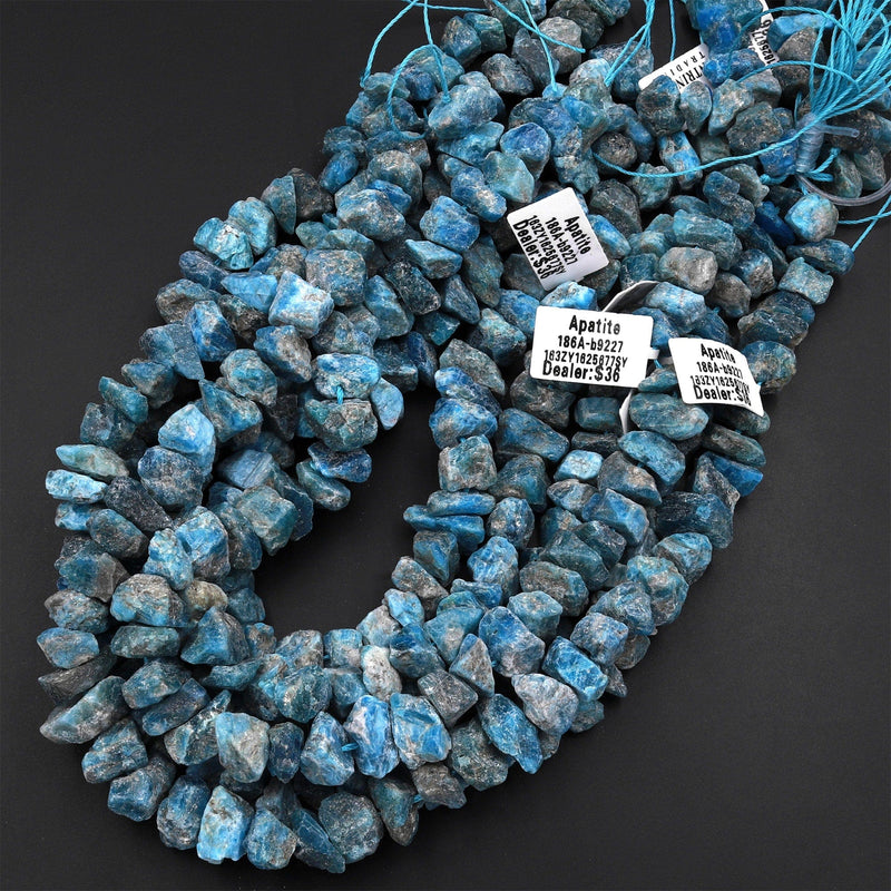 Raw Rough Apatite Freeform Beads Nuggets Hand Hammered Cut  15.5" Strand