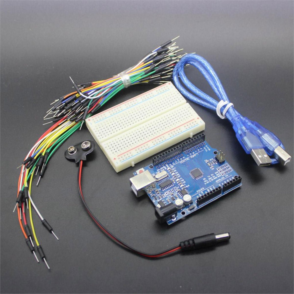 ATmega328P Microcontroller Starter Kit 400 Point Breadboard, 65 Jumpers, USB & Battery Cables