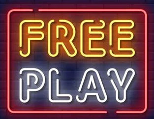 neon sign saying "free play" in regards to a free packet of trivia questions and answers