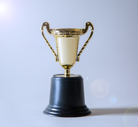 Gold trophy with a black base -  prize ideas for fundraiser trivia