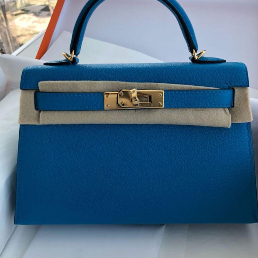 Hermès Kelly 20 Bleu Zanzibar Sellier Chevre Mysore Gold Hardware GHW ...