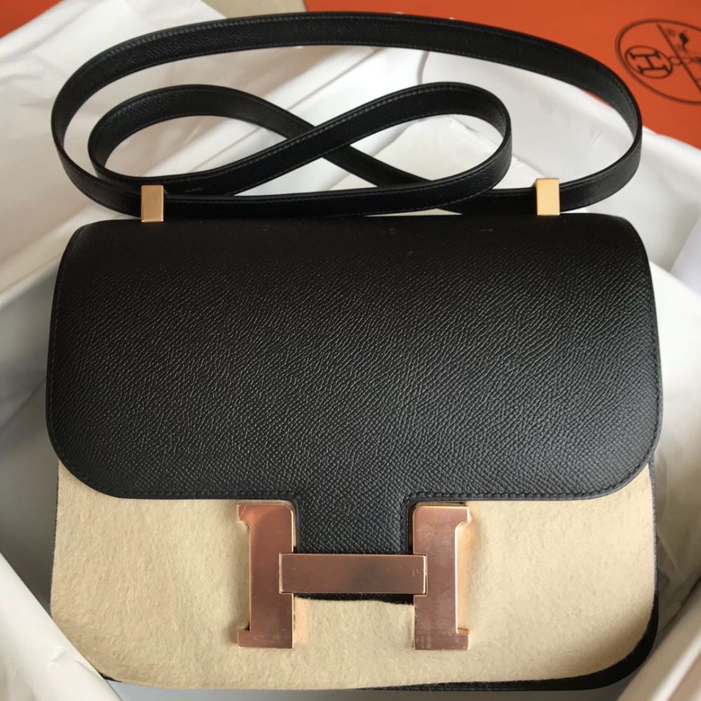 hermes constance 24 black epsom rose gold