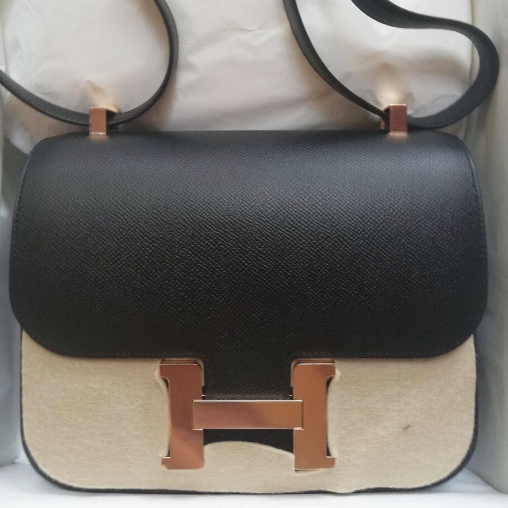 hermes constance 24 black epsom rose gold