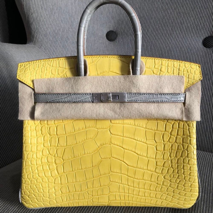 Hermès Birkin Hss 25 Mimosagris Perle Alligator Mississippi Matte Brushed Palladium Hardware Bphw