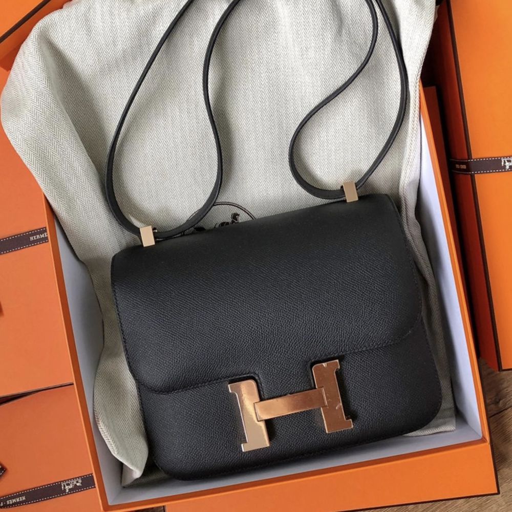 hermes constance 24 black epsom rose gold