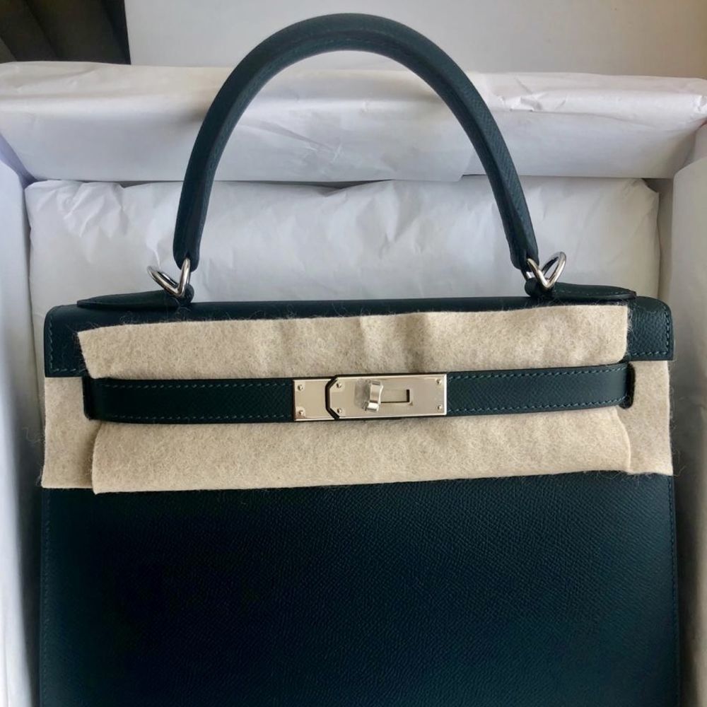 Hermès Kelly 28 Vert Cyprès Sellier Epsom Palladium Hardware PHW — The ...