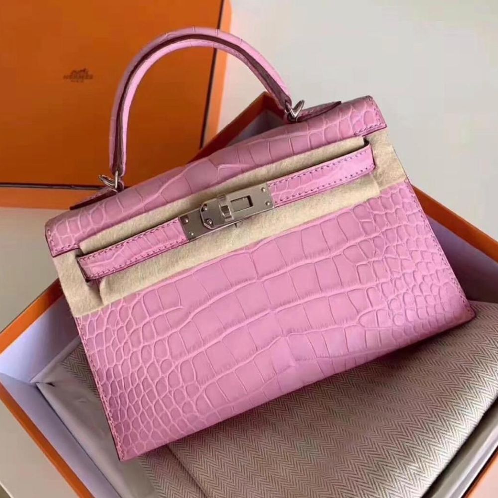 Hermès Kelly 20 Pink Sellier Alligator Mississippi Matte Palladium Har ...