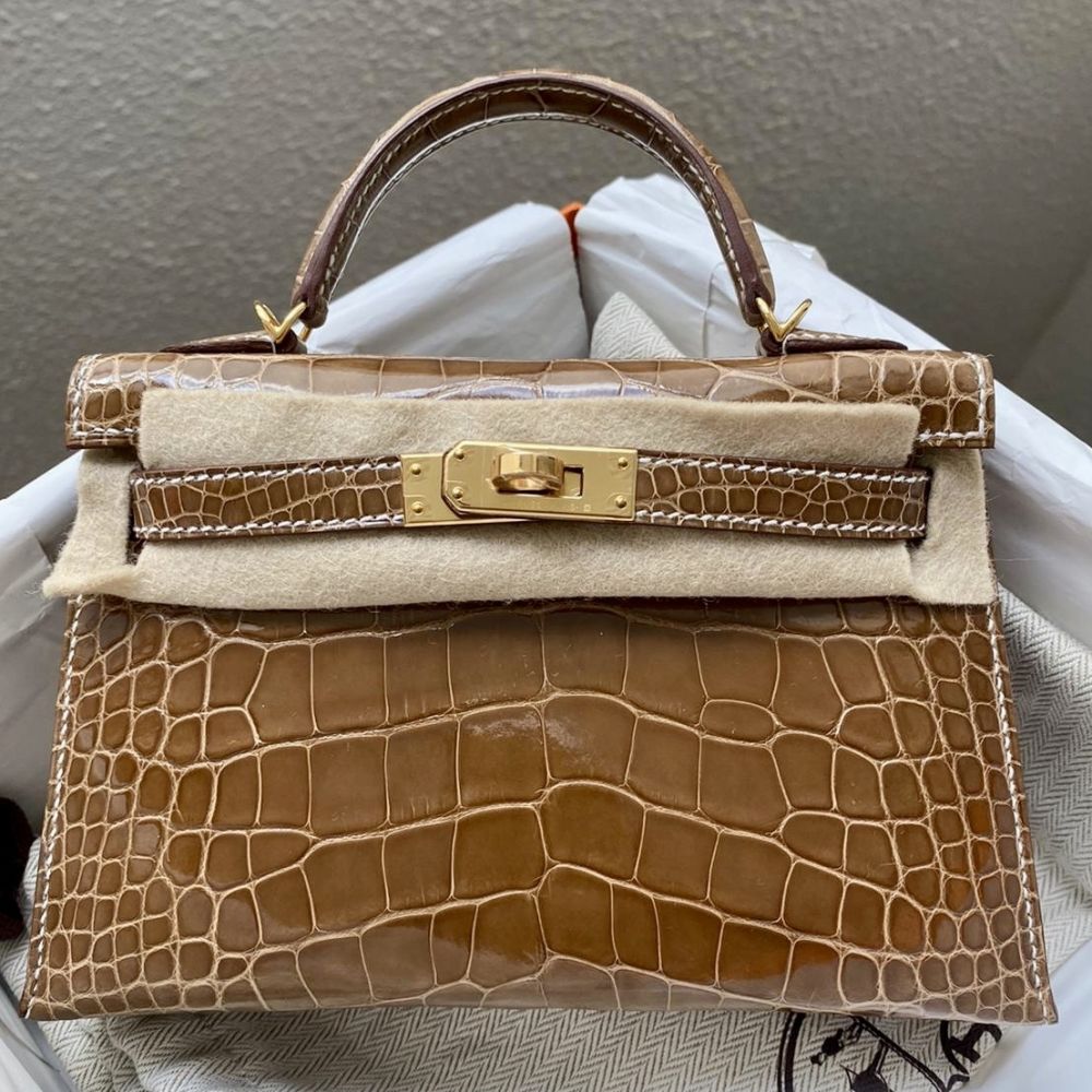 Hermes Kelly Pochette Jaune Ambre Alligator Lisse Shiny Gold