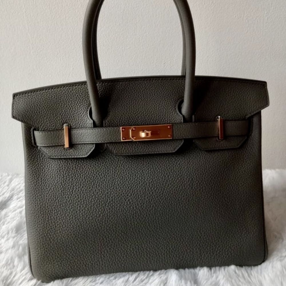 Hermès Birkin 30 Gris Etain Taurillon Clemence Rose Gold Hardware RGHW ...