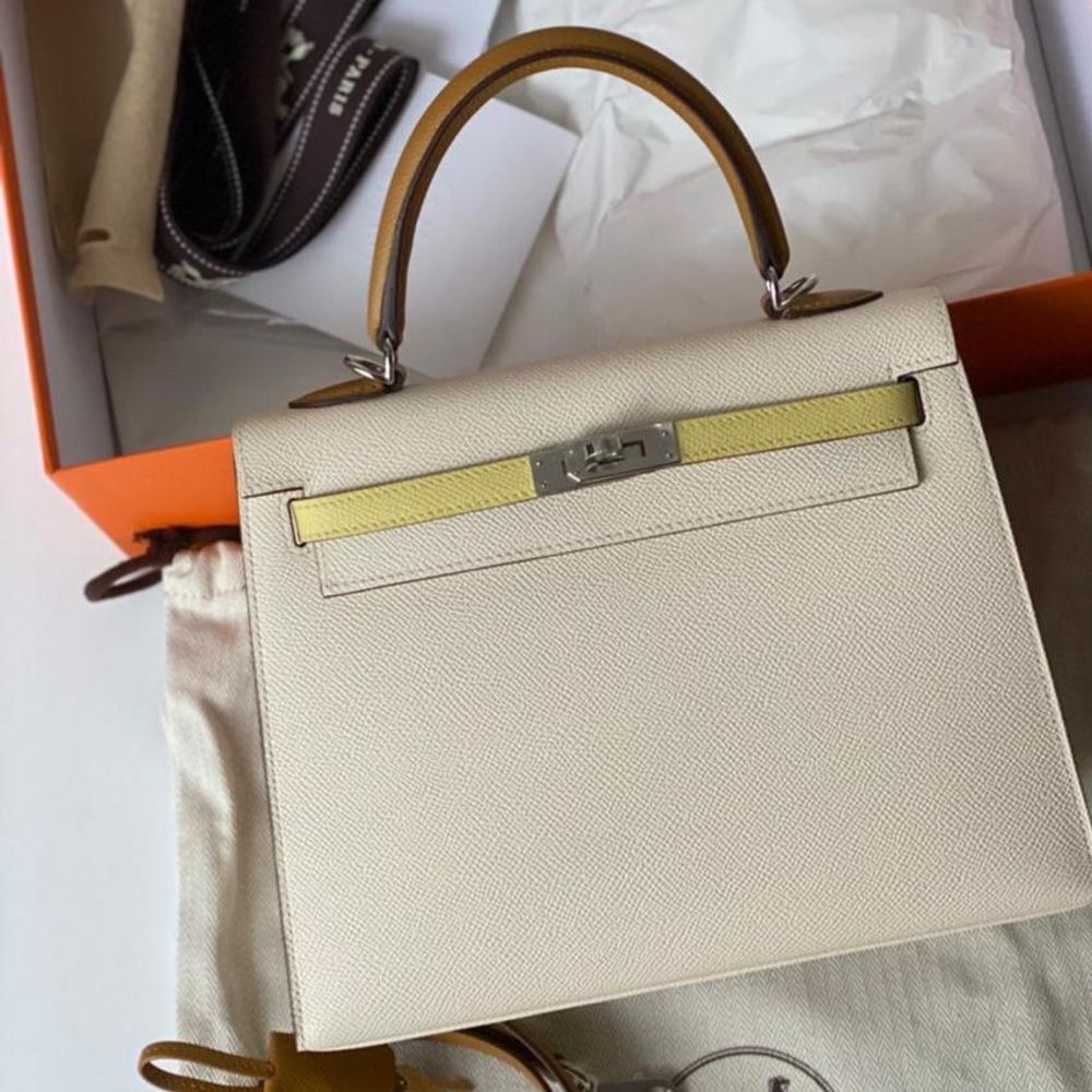 Hermès Kelly Limited Edition 25 Nata/Jaune Poussin/Sesame Sellier Tric ...