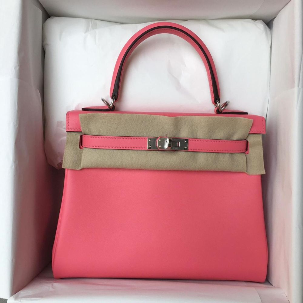 Hermès Kelly 25 Rose Azalee Swift Palladium Hardware PHW — The French ...