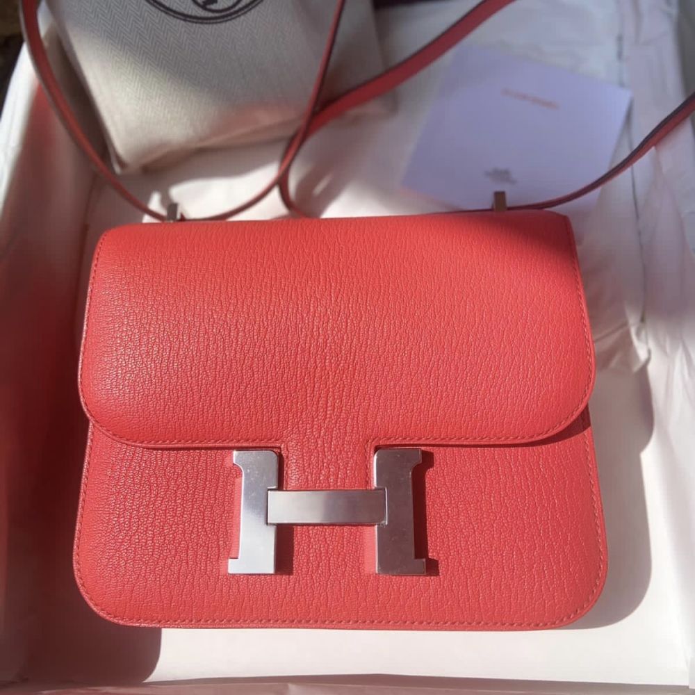 Hermès Constance 18 Rose Texas Chevre Mysore Palladium Hardware PHW ...