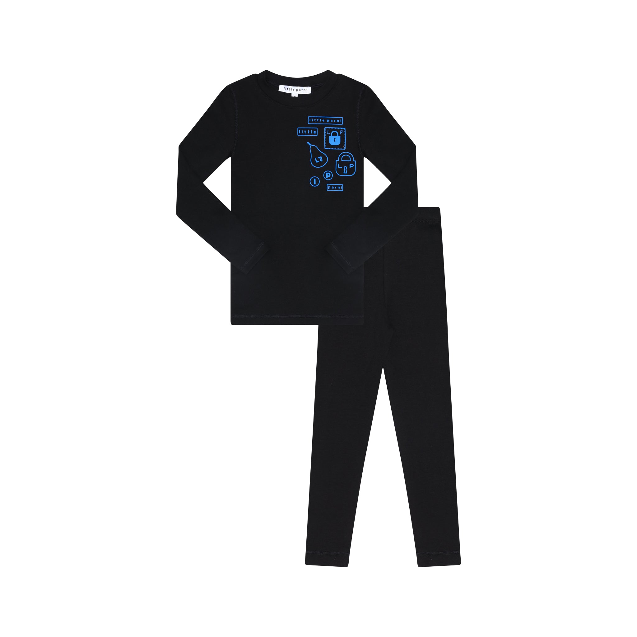 Little Parni Black and Blue Multi Patch Pajama - Little Loungers product image