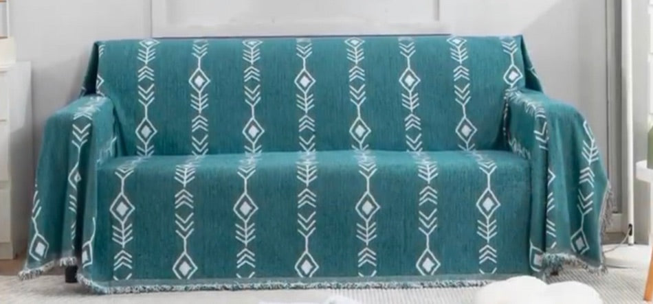 Chenille Couch Cover With Contemporary Prints