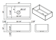 Rohl Shaws Original Lancaster 33 in. Fireclay Farmhouse Sink Single Bowl dimensions