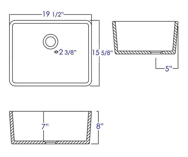 ALFI brand AB507 White 20" One Bowl Apron Fireclay Farmhouse Kitchen Sink