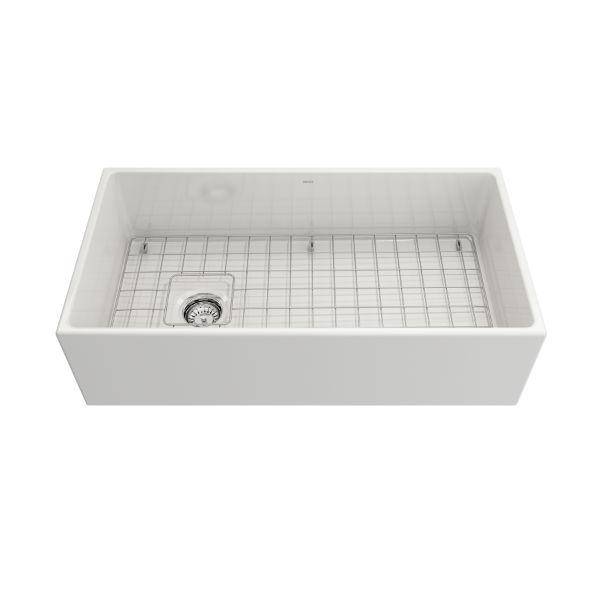 Bocchi Contempo 36 White Fireclay Farmhouse Sink Single Bowl With Free Grid