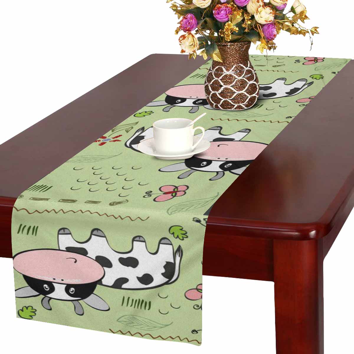 Zenzzle Table Runner 16in*72in print with cute cows pattern