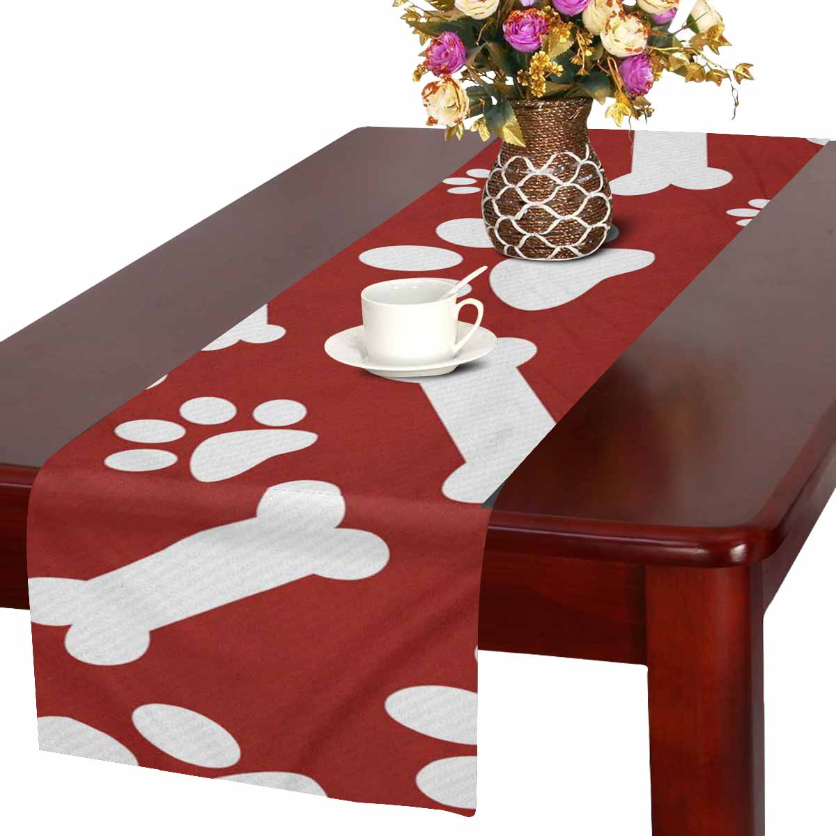 Zenzzle Table Runner 16in*72in print with red animals paws bones pattern