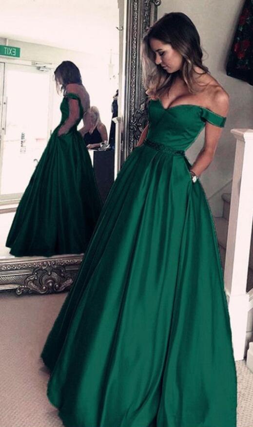 green elegant gown