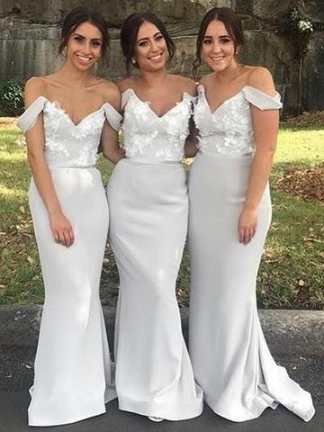 light grey long bridesmaid dresses