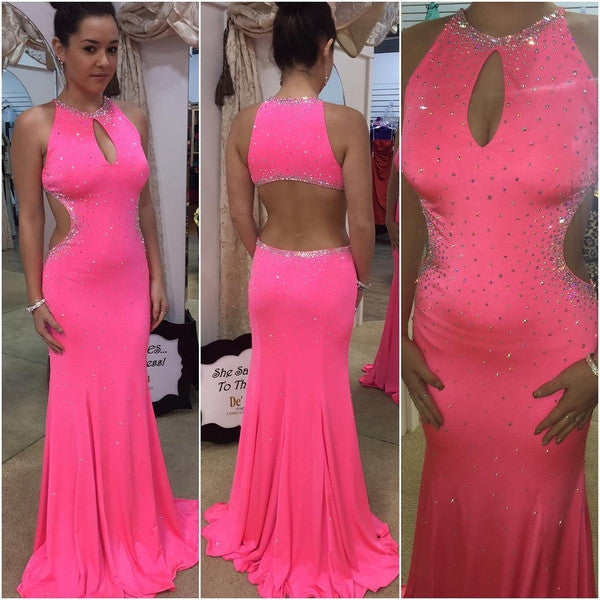 hot pink long prom dress