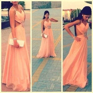 peach prom dress long