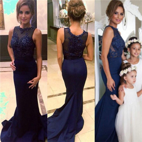 long navy bridesmaid dresses