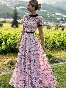 light pink floral prom dress