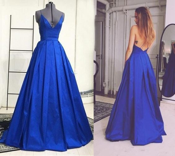 royal blue a line prom dress