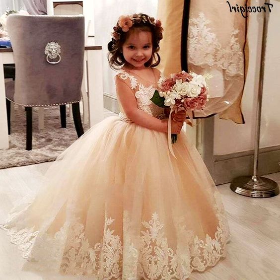 Champagne Little Girl Dress Party Dress For Girls Wedding Flower