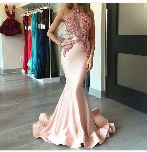 pink and gold mermaid prom dress