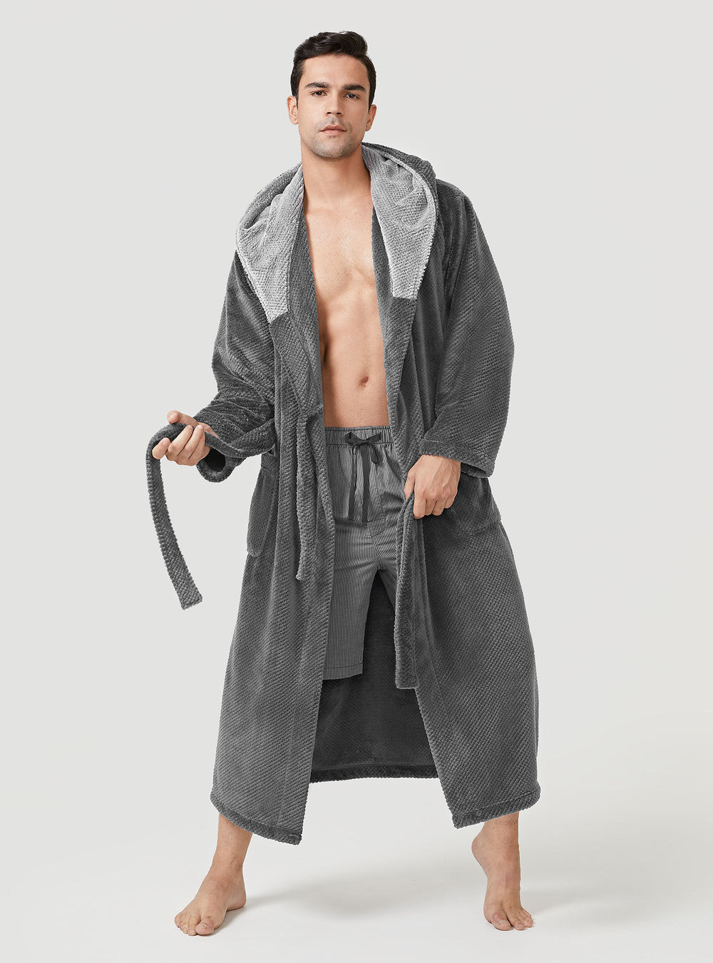 Hooded Robe Soft Coral Fleece Bathrobe