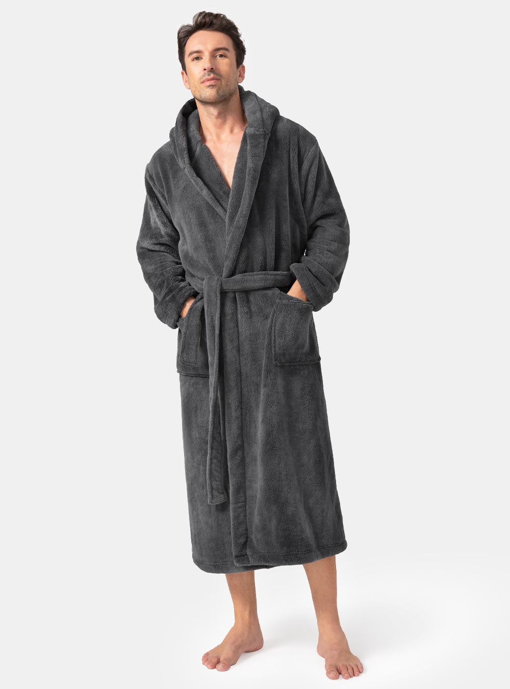 Hooded Robe Ultra Soft Coral Fleece Microfiber Bathrobe