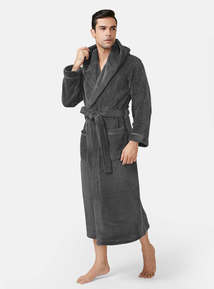 David Archy Hooded Robe Soft Coral Fleece Dressing Gown Mens Bathrobe ...