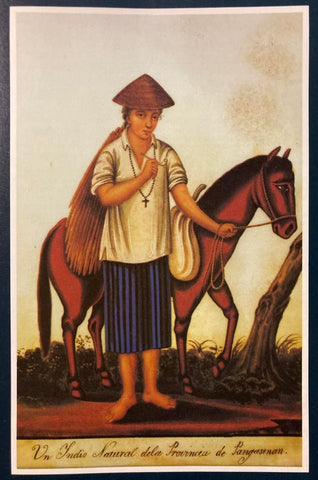 Damián Domingo - Un Indio Natural de la Provincia de Pangasinan - a man in barong, esclavina and salakot with his horse